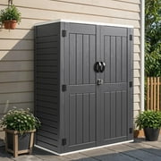 ModFusion 5.6 ft Tall Storage Shed with Anti-Tip, Floor, Handle, Lockable Double Door, Resin Vertical Box, Outdoor Cabinet, Dark Gray